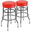 Flash Furniture Bruno Double Ring Chrome Backless Barstool with Black Upholstered Seat and Integrated Footrest(Red)