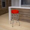 Flash Furniture Bruno Double Ring Chrome Backless Barstool with Black Upholstered Seat and Integrated Footrest(Red)