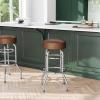 Flash Furniture Bruno Double Ring Chrome Backless Barstool with Black Upholstered Seat and Integrated Footrest(Weathered Brown)