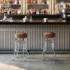 Flash Furniture Bruno Double Ring Chrome Backless Barstool with Black Upholstered Seat and Integrated Footrest(Weathered Brown)
