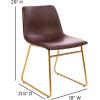 Flash Furniture Butler 18″ LeatherSoft Dining Table Height Chairs, Mid-Century Modern Bucket Style Dining Chairs, Set of 2, Light Gray/Gold(Dark Brown Leathersoft/Gold Frame)
