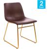 Flash Furniture Butler 18″ LeatherSoft Dining Table Height Chairs, Mid-Century Modern Bucket Style Dining Chairs, Set of 2, Light Gray/Gold(Dark Brown Leathersoft/Gold Frame)