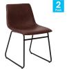Flash Furniture Butler 18″ LeatherSoft Dining Table Height Chairs, Mid-Century Modern Bucket Style Dining Chairs, Set of 2, Light Gray/Gold(Dark Brown Leathersoft/Black Frame)