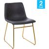 Flash Furniture Butler 18″ LeatherSoft Dining Table Height Chairs, Mid-Century Modern Bucket Style Dining Chairs, Set of 2, Light Gray/Gold(Gray Leathersoft/Gold Frame)