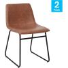 Flash Furniture Butler 18″ LeatherSoft Dining Table Height Chairs, Mid-Century Modern Bucket Style Dining Chairs, Set of 2, Light Gray/Gold(Light Brown Leathersoft/Black Frame)