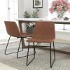 Flash Furniture Butler 18″ LeatherSoft Dining Table Height Chairs, Mid-Century Modern Bucket Style Dining Chairs, Set of 2, Light Gray/Gold(Light Brown Leathersoft/Black Frame)