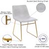 Flash Furniture Butler 18″ LeatherSoft Dining Table Height Chairs, Mid-Century Modern Bucket Style Dining Chairs, Set of 2, Light Gray/Gold(Light Gray Leathersoft/Gold Frame)