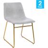 Flash Furniture Butler 18″ LeatherSoft Dining Table Height Chairs, Mid-Century Modern Bucket Style Dining Chairs, Set of 2, Light Gray/Gold(Light Gray Leathersoft/Gold Frame)