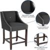Flash Furniture Carmel Series 24″ High Transitional Walnut Counter Height Stool with Nail Trim in Dark Gray Fabric, Set of 2(Black Fabric)