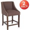 Flash Furniture Carmel Series 24″ High Transitional Walnut Counter Height Stool with Nail Trim in Dark Gray Fabric, Set of 2(Brown Fabric)