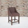 Flash Furniture Carmel Series 24″ High Transitional Walnut Counter Height Stool with Nail Trim in Dark Gray Fabric, Set of 2(Brown Fabric)