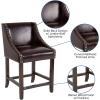 Flash Furniture Carmel Series 24″ High Transitional Walnut Counter Height Stool with Nail Trim in Dark Gray Fabric, Set of 2(Brown Leathersoft)