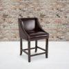 Flash Furniture Carmel Series 24″ High Transitional Walnut Counter Height Stool with Nail Trim in Dark Gray Fabric, Set of 2(Brown Leathersoft)