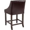 Flash Furniture Carmel Series 24″ High Transitional Walnut Counter Height Stool with Nail Trim in Dark Gray Fabric, Set of 2(Brown Leathersoft)