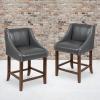 Flash Furniture Carmel Series 24″ High Transitional Walnut Counter Height Stool with Nail Trim in Dark Gray Fabric, Set of 2(Dark Gray Leathersoft)