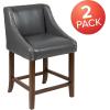 Flash Furniture Carmel Series 24″ High Transitional Walnut Counter Height Stool with Nail Trim in Dark Gray Fabric, Set of 2(Dark Gray Leathersoft)