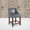 Flash Furniture Carmel Series 24″ High Transitional Walnut Counter Height Stool with Nail Trim in Dark Gray Fabric, Set of 2(Light Gray Leathersoft)