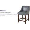 Flash Furniture Carmel Series 24″ High Transitional Walnut Counter Height Stool with Nail Trim in Dark Gray Fabric, Set of 2(Light Gray Leathersoft)
