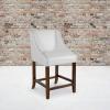 Flash Furniture Carmel Series 24″ High Transitional Walnut Counter Height Stool with Nail Trim in Dark Gray Fabric, Set of 2(White Leathersoft)