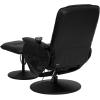 Flash Furniture Cason Massaging Adjustable Recliner with Deep Side Pockets and Ottoman with Wrapped Base in Black LeatherSoft(Black)