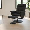 Flash Furniture Cason Massaging Adjustable Recliner with Deep Side Pockets and Ottoman with Wrapped Base in Black LeatherSoft(Black)