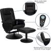 Flash Furniture Cason Massaging Adjustable Recliner with Deep Side Pockets and Ottoman with Wrapped Base in Black LeatherSoft(Black)