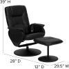 Flash Furniture Cason Massaging Adjustable Recliner with Deep Side Pockets and Ottoman with Wrapped Base in Black LeatherSoft(Black)
