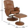 Flash Furniture Cason Massaging Adjustable Recliner with Deep Side Pockets and Ottoman with Wrapped Base in Black LeatherSoft(Brown)