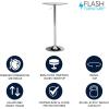 Flash Furniture Chad 23.5” Round Glass Cocktail Table with Adjustable Height Frame, Bar Height Table for Commercial or Residential Use, Clear/Chrome