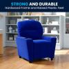 Flash Furniture Chandler LeatherSoft Kids Recliner with Cup Holder and Safety Recline, Contemporary Reclining Chair for Kids, Supports up to 90 lbs., Black(Blue Microfiber)