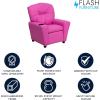 Flash Furniture Chandler LeatherSoft Kids Recliner with Cup Holder and Safety Recline, Contemporary Reclining Chair for Kids, Supports up to 90 lbs., Black(Hot Pink Vinyl)