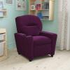 Flash Furniture Chandler LeatherSoft Kids Recliner with Cup Holder and Safety Recline, Contemporary Reclining Chair for Kids, Supports up to 90 lbs., Black(Purple Microfiber)