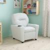 Flash Furniture Chandler LeatherSoft Kids Recliner with Cup Holder and Safety Recline, Contemporary Reclining Chair for Kids, Supports up to 90 lbs., Black(White Vinyl)