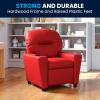 Flash Furniture Chandler LeatherSoft Kids Recliner with Cup Holder and Safety Recline, Contemporary Reclining Chair for Kids, Supports up to 90 lbs., Black(Red Vinyl)