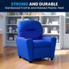 Flash Furniture Chandler LeatherSoft Kids Recliner with Cup Holder and Safety Recline, Contemporary Reclining Chair for Kids, Supports up to 90 lbs., Black(Blue Vinyl)