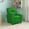 Flash Furniture Chandler LeatherSoft Kids Recliner with Cup Holder and Safety Recline, Contemporary Reclining Chair for Kids, Supports up to 90 lbs., Black(Green Vinyl)