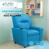 Flash Furniture Chandler LeatherSoft Kids Recliner with Cup Holder and Safety Recline, Contemporary Reclining Chair for Kids, Supports up to 90 lbs., Black(Turquoise Vinyl)