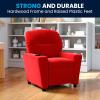 Flash Furniture Chandler LeatherSoft Kids Recliner with Cup Holder and Safety Recline, Contemporary Reclining Chair for Kids, Supports up to 90 lbs., Black(Red Microfiber)