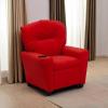Flash Furniture Chandler LeatherSoft Kids Recliner with Cup Holder and Safety Recline, Contemporary Reclining Chair for Kids, Supports up to 90 lbs., Black(Red Microfiber)