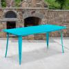 Flash Furniture Charis Commercial Grade 31.5″ x 63″ Rectangular Silver Metal Indoor-Outdoor Table(Crystal Teal-blue)