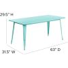 Flash Furniture Charis Commercial Grade 31.5″ x 63″ Rectangular Silver Metal Indoor-Outdoor Table(Mint Green)