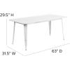 Flash Furniture Charis Commercial Grade 31.5″ x 63″ Rectangular Silver Metal Indoor-Outdoor Table(White)