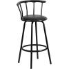 Flash Furniture Charla Crown Back Black Metal Barstool with Black Vinyl Swivel Seat