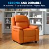 Flash Furniture Charlie Microfiber Kids Recliner with Flip-Up Storage Arms and Safety Recline, Contemporary Reclining Chair for Kids, Supports up to 90 lbs., Purple(Orange Vinyl)
