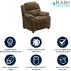Flash Furniture Charlie Microfiber Kids Recliner with Flip-Up Storage Arms and Safety Recline, Contemporary Reclining Chair for Kids, Supports up to 90 lbs., Purple(Brown Microfiber)