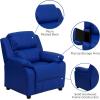 Flash Furniture Charlie Microfiber Kids Recliner with Flip-Up Storage Arms and Safety Recline, Contemporary Reclining Chair for Kids, Supports up to 90 lbs., Purple(Blue Vinyl)