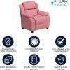 Flash Furniture Charlie Microfiber Kids Recliner with Flip-Up Storage Arms and Safety Recline, Contemporary Reclining Chair for Kids, Supports up to 90 lbs., Purple(Pink Vinyl)