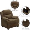 Flash Furniture Charlie Microfiber Kids Recliner with Flip-Up Storage Arms and Safety Recline, Contemporary Reclining Chair for Kids, Supports up to 90 lbs., Purple(Brown Microfiber)