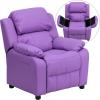 Flash Furniture Charlie Microfiber Kids Recliner with Flip-Up Storage Arms and Safety Recline, Contemporary Reclining Chair for Kids, Supports up to 90 lbs., Purple(Lavender Vinyl)