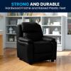 Flash Furniture Charlie Microfiber Kids Recliner with Flip-Up Storage Arms and Safety Recline, Contemporary Reclining Chair for Kids, Supports up to 90 lbs., Purple(Black Leathersoft)